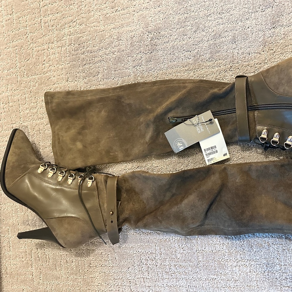 Green Suede Over Knee High Boots